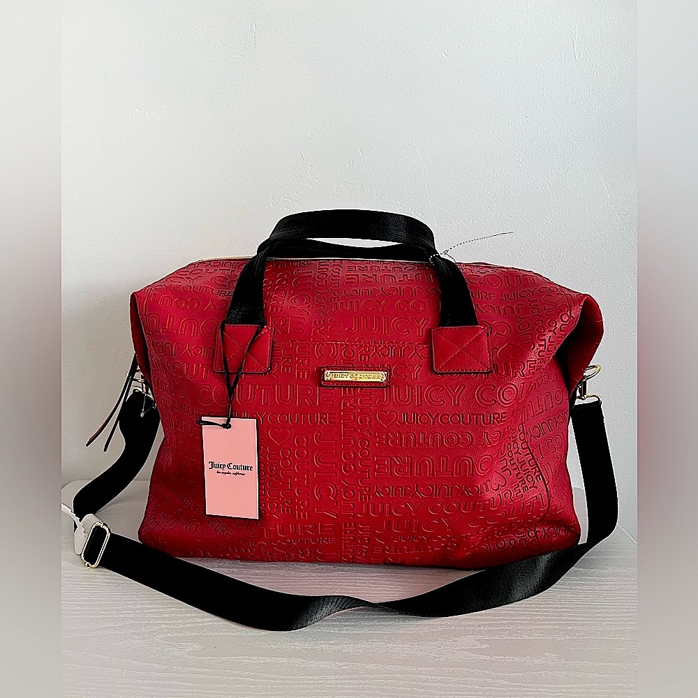 NWT Juicy Couture Scarlet Red & Black Word Play Weekender/Duffle/Travel Bag